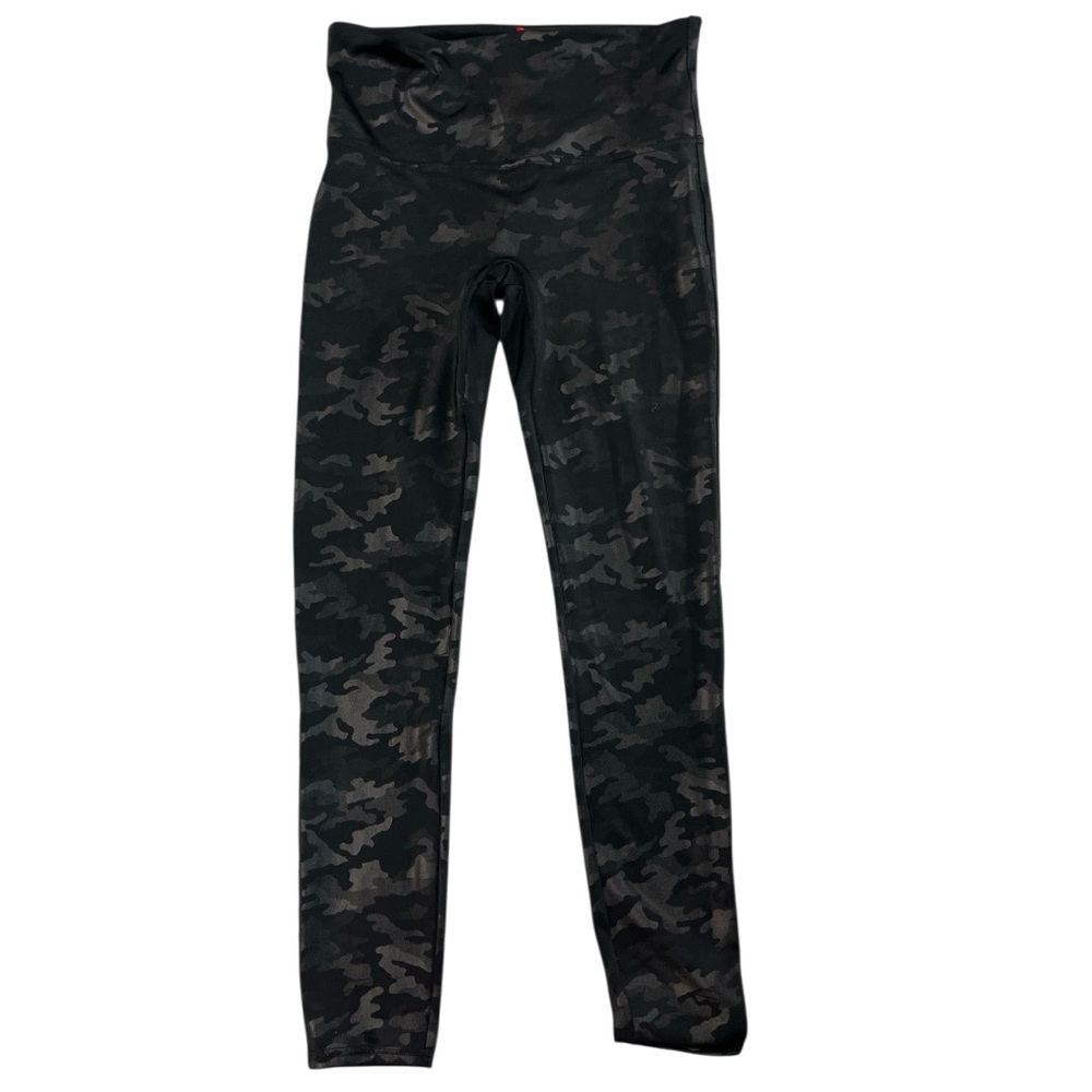 SPANX Black Camouflage Faux Leather Women’s Leggings Sz XL